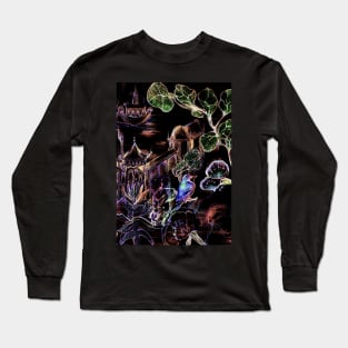 ORIENTAL GARDEN BLACK PAGODA ASIAN ABSTRACT ART POSTER DECO DESIGN Long Sleeve T-Shirt